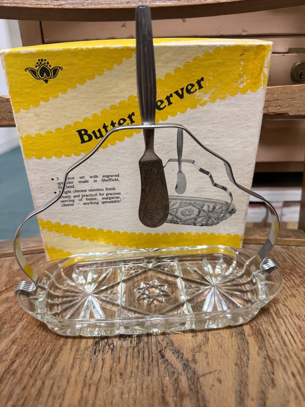 VIntage 3 Piece Butter Spreader Server Sheffield Dish